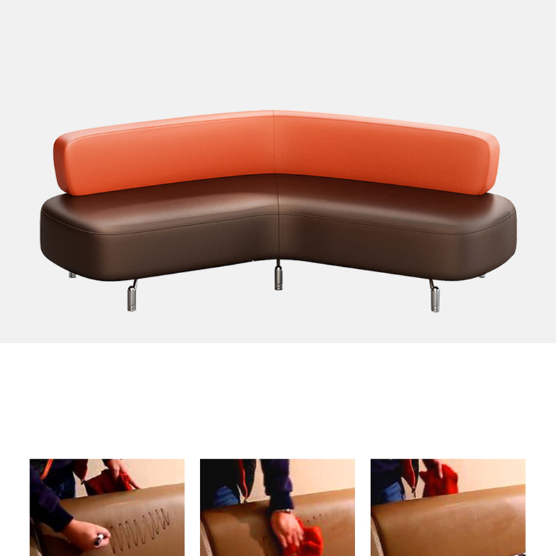 Leather Armless Settee Contemporary Tight Back Curved Sofa for Living Room