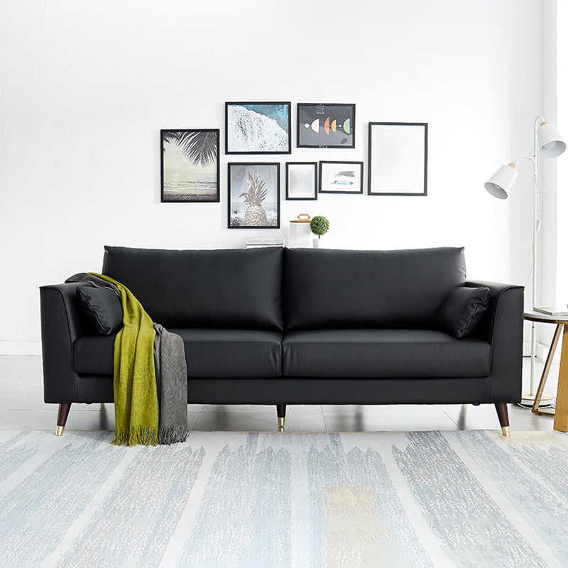 Contemporary Faux Leather Square Arm Sofa Cushions Standard Sofa