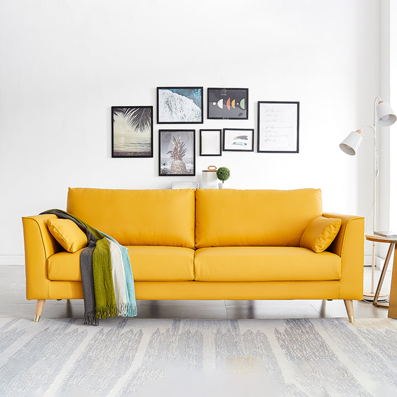 Contemporary Faux Leather Square Arm Sofa Cushions Standard Sofa