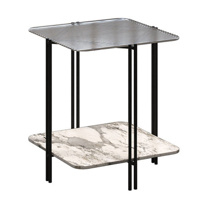 Cuadrado de vidrio 4 patas Mesa lateral de 23.6 "de altura con estante de almacenamiento