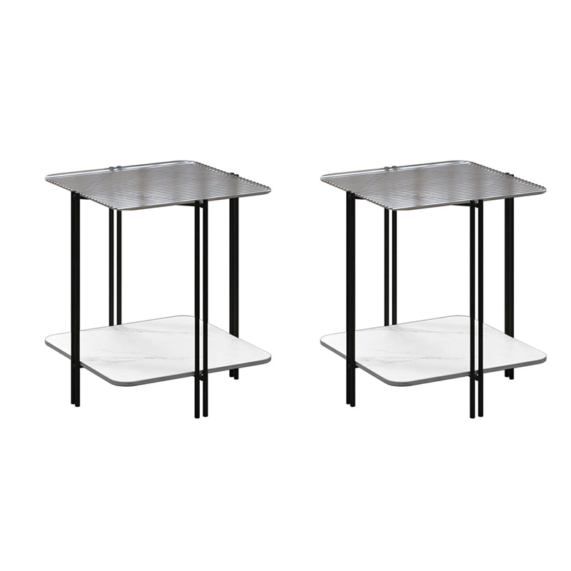 Cuadrado de vidrio 4 patas Mesa lateral de 23.6 "de altura con estante de almacenamiento