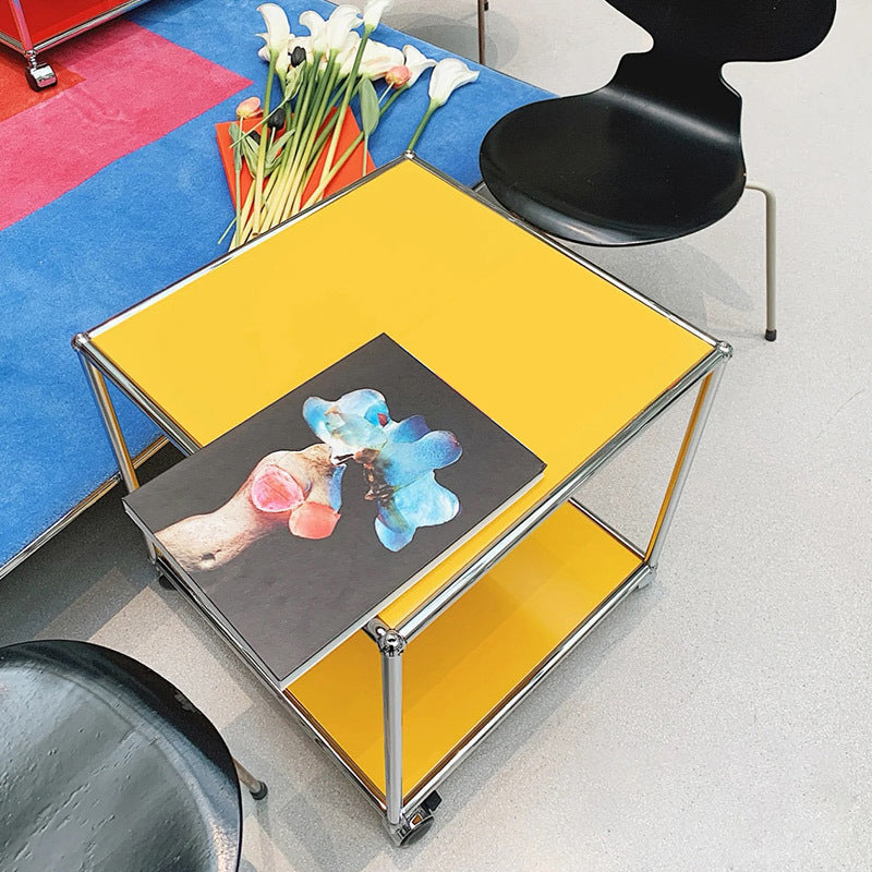 16.5" W Square End Table Modern 1-Shelf Side Table with Casters