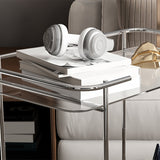 Mesa final de vidrio contemporánea con estante de ruedas incluye 25.6 "W Mesa auxiliar