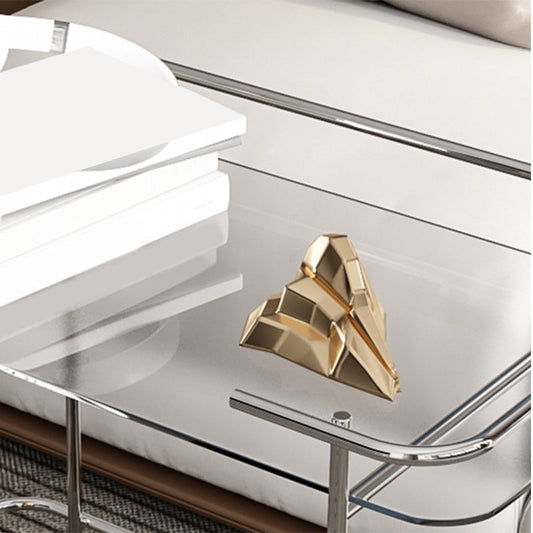 Contemporary Glass End Table with Casters Shelf Included 25.6"w Side Table