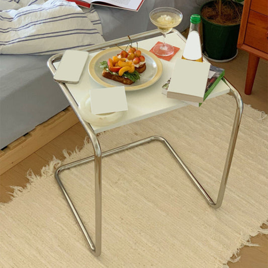 17.7" W Modern C Side Table Rectangular Glass/Wood Top End Table