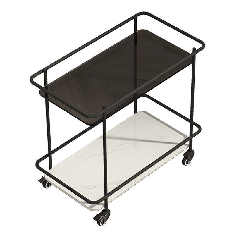 Modern Glass Top End Table with Casters Rectangular 25.6" W Shelf Included Side Table Gray-White 1 Clearhalo 'Coffee & Accent Tables' 'End & Side Tables' 'end_side_tables' 'furn' 'furn_end_side_tables' 'Furniture' 'Living Room Furniture' 6160072