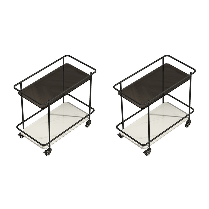 Modern Glass Top End Table with Casters Rectangular 25.6" W Shelf Included Side Table Gray-White 2 Clearhalo 'Coffee & Accent Tables' 'End & Side Tables' 'end_side_tables' 'furn' 'furn_end_side_tables' 'Furniture' 'Living Room Furniture' 6160074