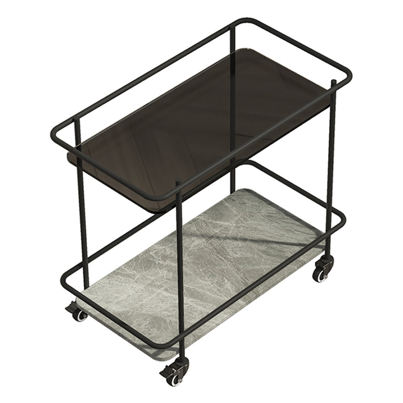 Modern Glass Top End Table with Casters Rectangular 25.6" W Shelf Included Side Table Dark Grey Light Grey 1 Clearhalo 'Coffee & Accent Tables' 'End & Side Tables' 'end_side_tables' 'furn' 'furn_end_side_tables' 'Furniture' 'Living Room Furniture' 6160081