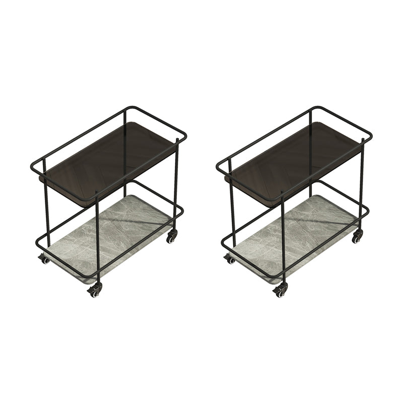 Modern Glass Top End Table with Casters Rectangular 25.6" W Shelf Included Side Table Dark Grey Light Grey 2 Clearhalo 'Coffee & Accent Tables' 'End & Side Tables' 'end_side_tables' 'furn' 'furn_end_side_tables' 'Furniture' 'Living Room Furniture' 6160083