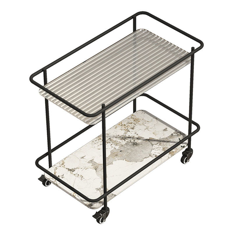 Modern Glass Top End Table with Casters Rectangular 25.6" W Shelf Included Side Table Clearhalo 'Coffee & Accent Tables' 'End & Side Tables' 'end_side_tables' 'furn' 'furn_end_side_tables' 'Furniture' 'Living Room Furniture' 6160084