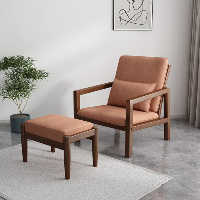 Linen Arm Chair 28.34" Wide Solid Wood Frame Chair for Bedroom Orange 1 Piece Walnut Clearhalo 'Accent Chairs' 'accent_chairs' 'Chairs & Seating' 'furn' 'furn_accent_chairs' 'Furniture' 'Living Room Furniture' 6160174