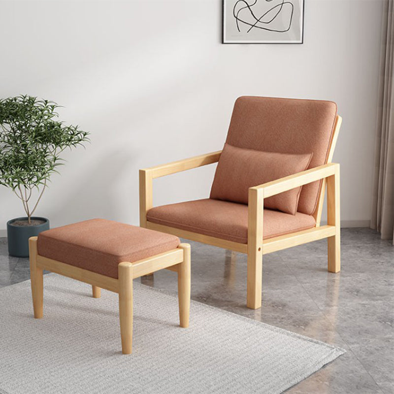 Linen Arm Chair 28.34" Wide Solid Wood Frame Chair for Bedroom Orange 1 Piece Natural Wood Clearhalo 'Accent Chairs' 'accent_chairs' 'Chairs & Seating' 'furn' 'furn_accent_chairs' 'Furniture' 'Living Room Furniture' 6160179