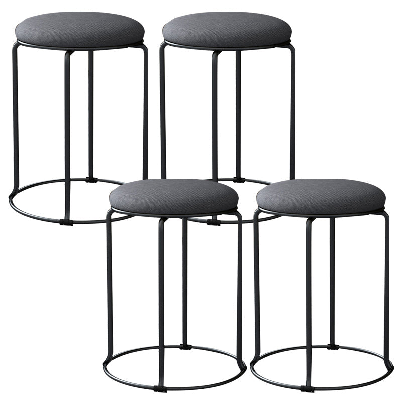 Linen Blend Ottoman Metal Frame Round Upholstered Contemporary Solid Pouf Grey 4 Piece Set Clearhalo 'furn' 'furn_ottomans_poufs' 'Furniture' 'Living Room Furniture' 'Ottomans & Poufs' 'ottomans_poufs' 6162212