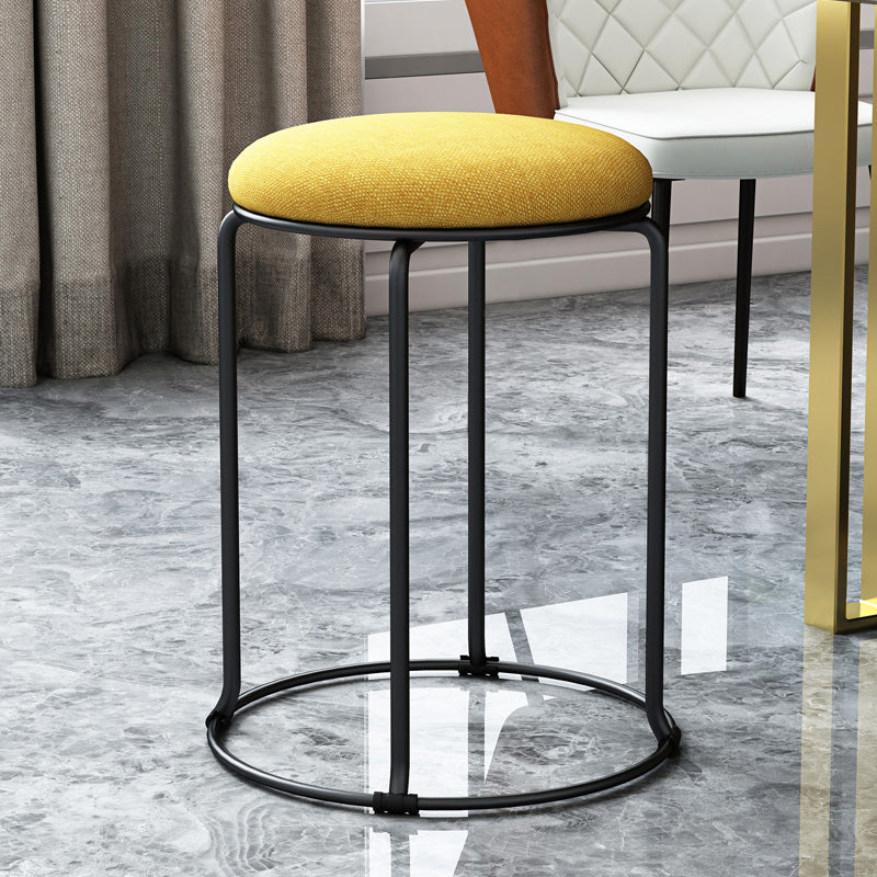Linen Blend Ottoman Metal Frame Round Upholstered Contemporary Solid Pouf Yellow 1 Piece Clearhalo 'furn' 'furn_ottomans_poufs' 'Furniture' 'Living Room Furniture' 'Ottomans & Poufs' 'ottomans_poufs' 6162214