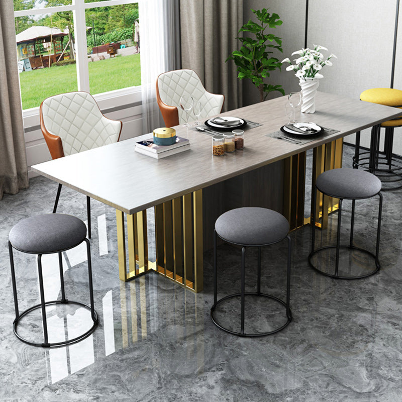 Linen Blend Ottoman Metal Frame Round Upholstered Contemporary Solid Pouf Clearhalo 'furn' 'furn_ottomans_poufs' 'Furniture' 'Living Room Furniture' 'Ottomans & Poufs' 'ottomans_poufs' 6162215