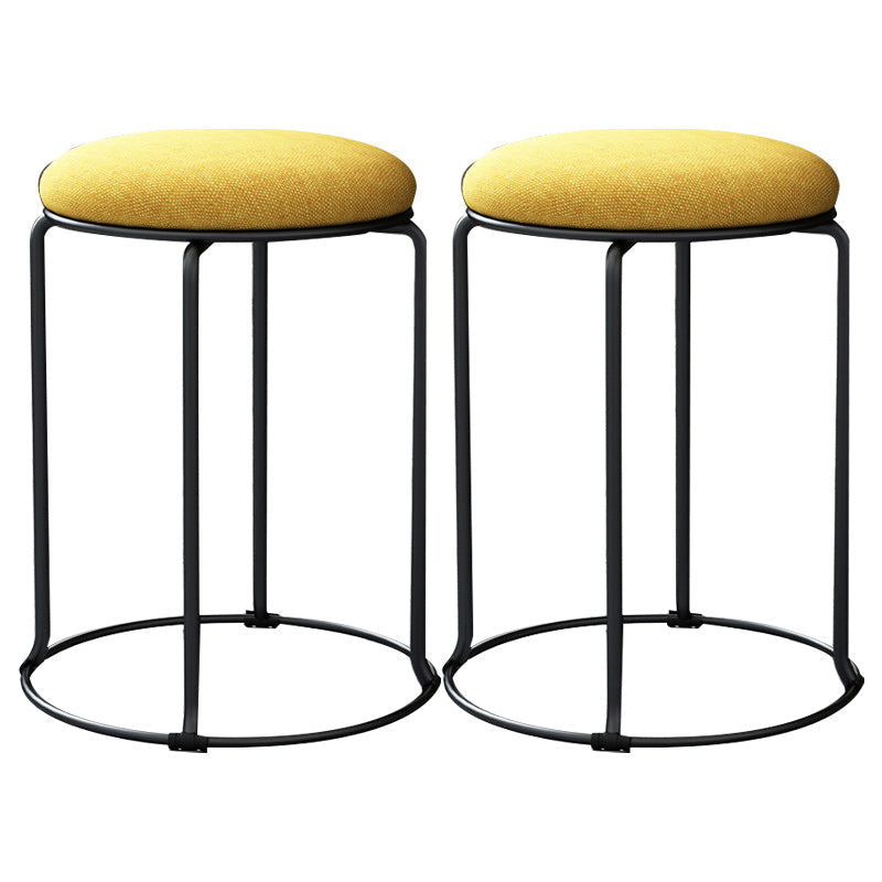 Linen Blend Ottoman Metal Frame Round Upholstered Contemporary Solid Pouf Yellow 2 Piece Set Clearhalo 'furn' 'furn_ottomans_poufs' 'Furniture' 'Living Room Furniture' 'Ottomans & Poufs' 'ottomans_poufs' 6162217