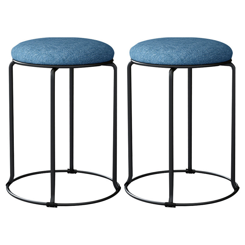 Linen Blend Ottoman Metal Frame Round Upholstered Contemporary Solid Pouf Blue 2 Piece Set Clearhalo 'furn' 'furn_ottomans_poufs' 'Furniture' 'Living Room Furniture' 'Ottomans & Poufs' 'ottomans_poufs' 6162222