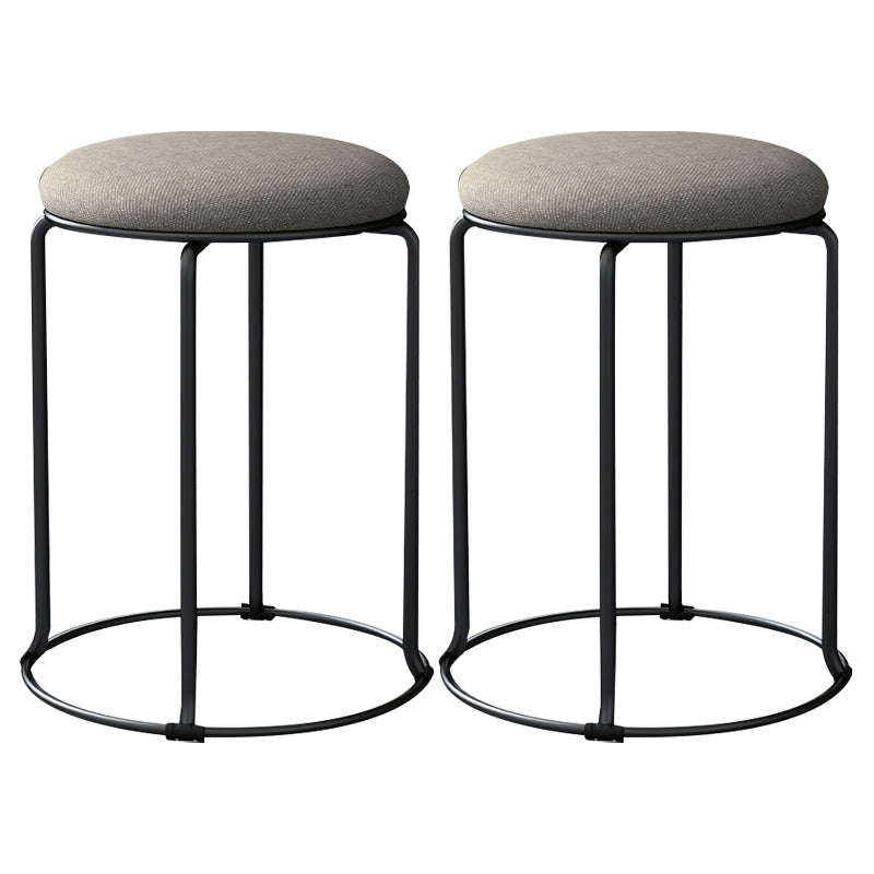 Linen Blend Ottoman Metal Frame Round Upholstered Contemporary Solid Pouf Beige 2 Piece Set Clearhalo 'furn' 'furn_ottomans_poufs' 'Furniture' 'Living Room Furniture' 'Ottomans & Poufs' 'ottomans_poufs' 6162235