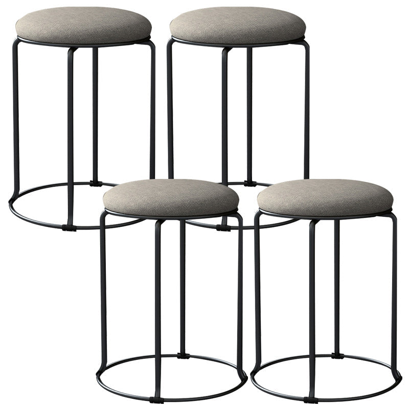 Linen Blend Ottoman Metal Frame Round Upholstered Contemporary Solid Pouf Beige 4 Piece Set Clearhalo 'furn' 'furn_ottomans_poufs' 'Furniture' 'Living Room Furniture' 'Ottomans & Poufs' 'ottomans_poufs' 6162236