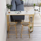 White Marble Bar Dining Table Glam Double Pedestal Bar Height Table 63"L x 15.7"W x 41.3"H Gold Without Chairs Clearhalo 'Bar Furniture' 'Bar Tables' 'bar_tables' 'furn' 'furn_bar_tables' 'Furniture' 'Kitchen & Dining Furniture' 6162282