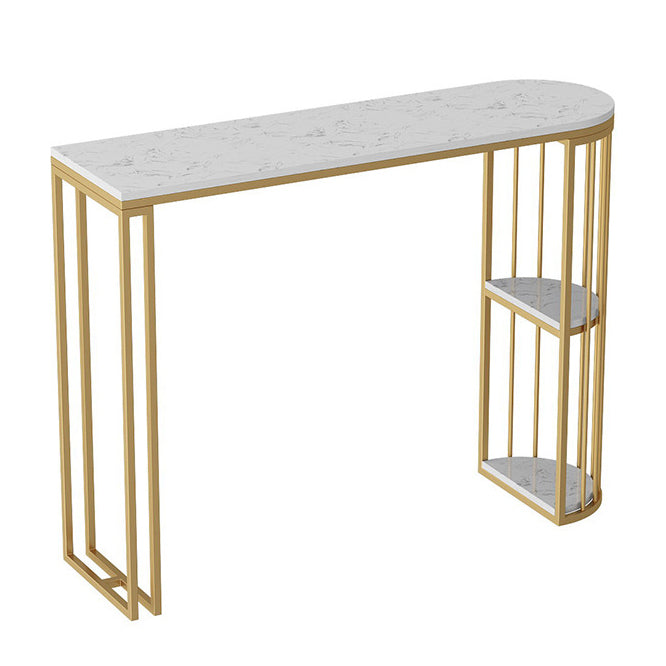 White Marble Bar Dining Table Glam Double Pedestal Bar Height Table Gold Without Chairs Clearhalo 'Bar Furniture' 'Bar Tables' 'bar_tables' 'furn' 'furn_bar_tables' 'Furniture' 'Kitchen & Dining Furniture' 6162289