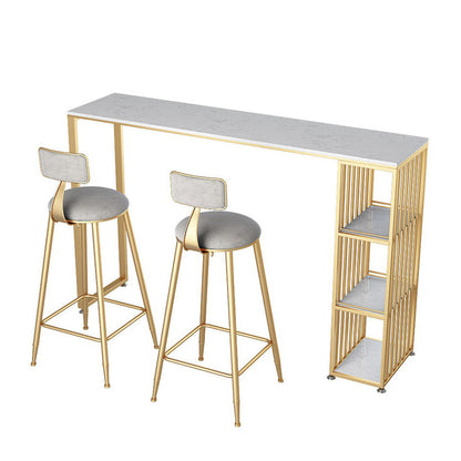 Mesa de comedor de barra de mármol de imitación, mesa de pub con altura de barra rectangular glamorosa y 3 estantes