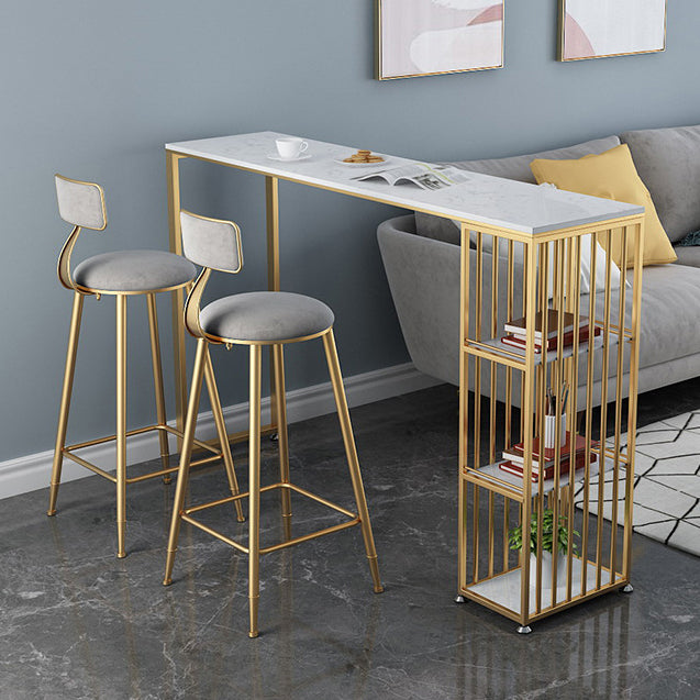 Mesa de comedor de barra de mármol de imitación, mesa de pub con altura de barra rectangular glamorosa y 3 estantes
