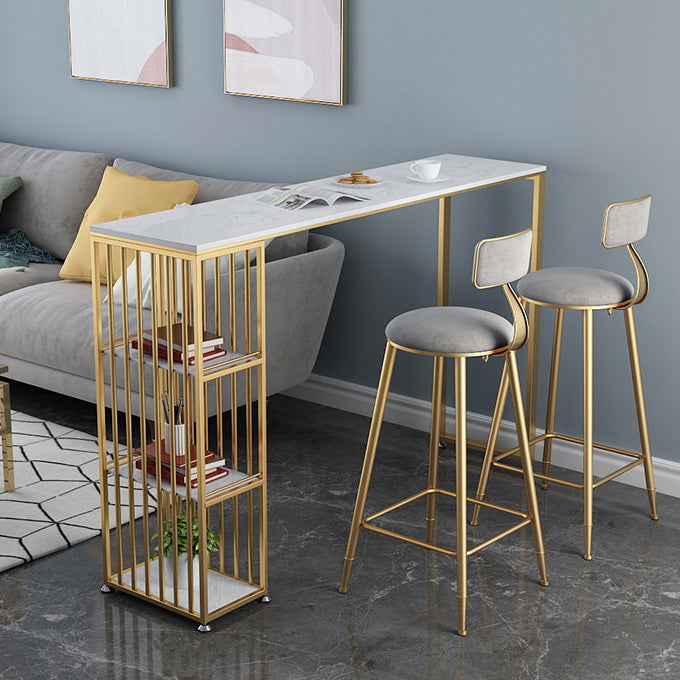 Mesa de comedor de barra de mármol de imitación, mesa de pub con altura de barra rectangular glamorosa y 3 estantes
