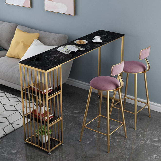 Mesa de comedor de barra de mármol de imitación, mesa de pub con altura de barra rectangular glamorosa y 3 estantes