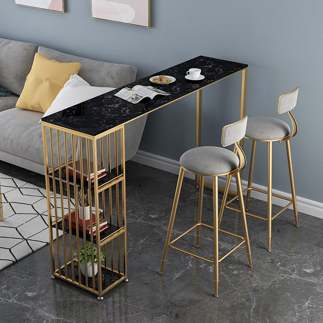 Mesa de comedor de barra de mármol de imitación, mesa de pub con altura de barra rectangular glamorosa y 3 estantes