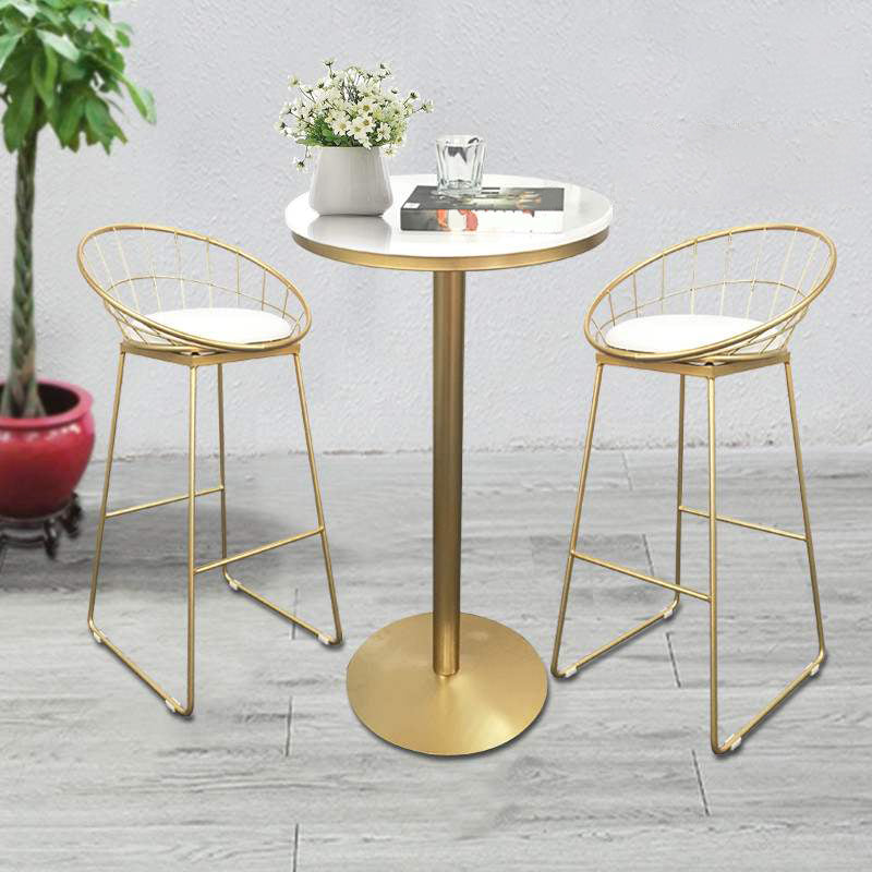 Glam Bar Dining Table Pedestal White Bistro Bar Table with Metal Base 21.7"L x 21.7"W x 41.3"H White Round Clearhalo 'Bar Furniture' 'Bar Tables' 'bar_tables' 'furn' 'furn_bar_tables' 'Furniture' 'Kitchen & Dining Furniture' 6162394