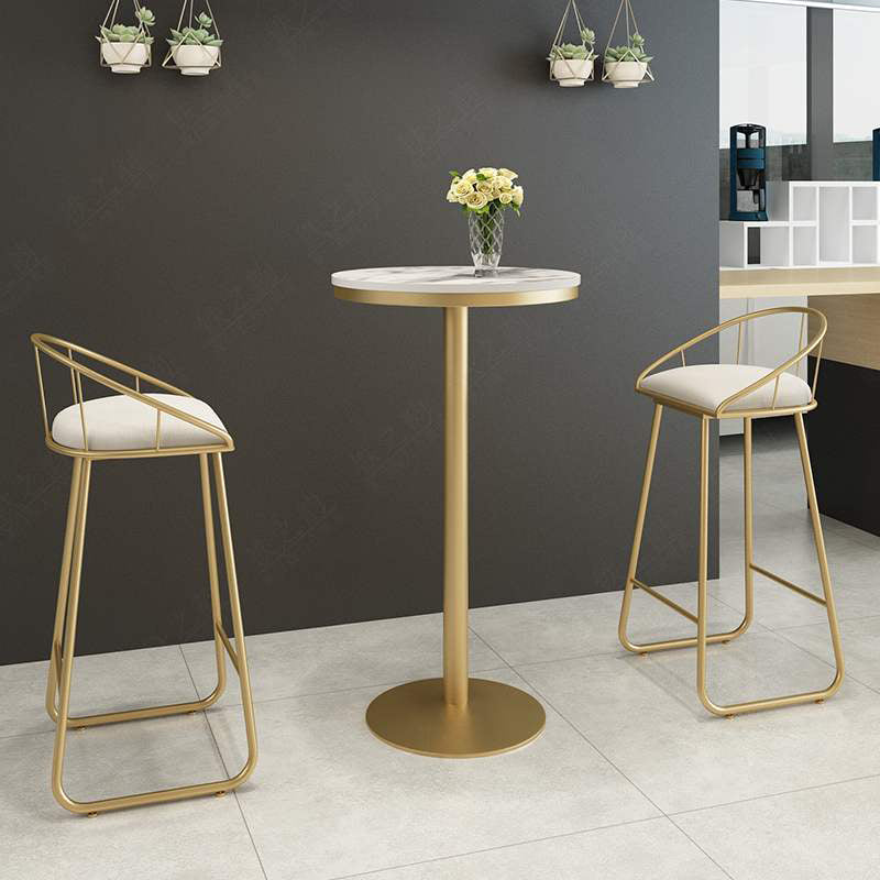 Glam Bar Dining Table Pedestal White Bistro Bar Table with Metal Base 23.6"L x 23.6"W x 41.3"H White-Gray Round Clearhalo 'Bar Furniture' 'Bar Tables' 'bar_tables' 'furn' 'furn_bar_tables' 'Furniture' 'Kitchen & Dining Furniture' 6162396
