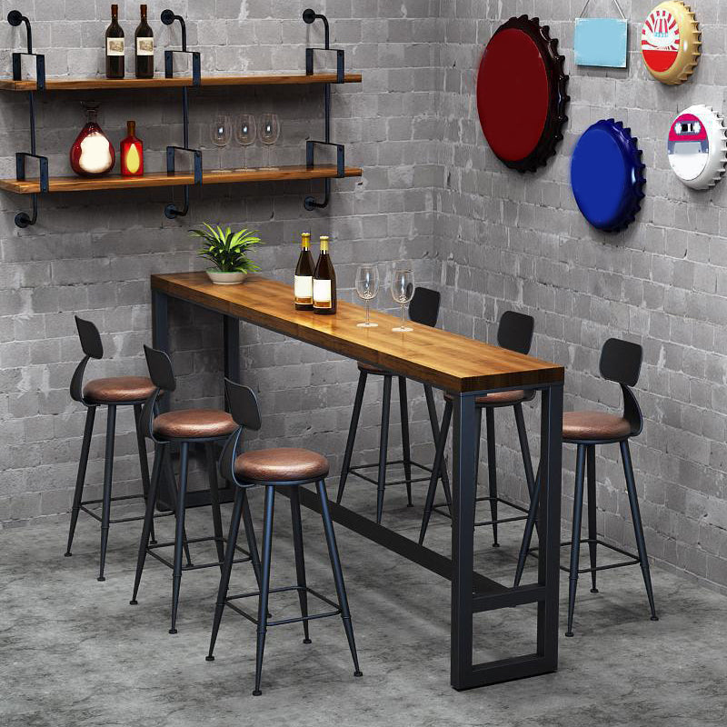 Industrial Solid Wood Bar Table Black and Metal Base Bar Table 70.9"L x 19.7"W x 41.3"H Without Chairs Clearhalo 'Bar Furniture' 'Bar Tables' 'bar_tables' 'furn' 'furn_bar_tables' 'Furniture' 'Kitchen & Dining Furniture' 6162418