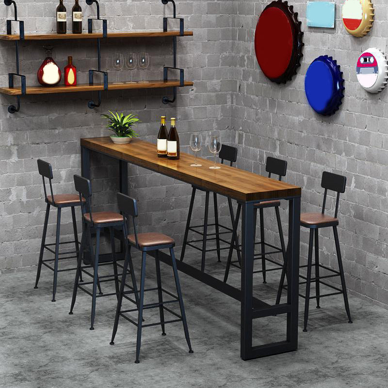 Industrial Solid Wood Bar Table Black and Metal Base Bar Table 78.7"L x 19.7"W x 41.3"H Without Chairs Clearhalo 'Bar Furniture' 'Bar Tables' 'bar_tables' 'furn' 'furn_bar_tables' 'Furniture' 'Kitchen & Dining Furniture' 6162419