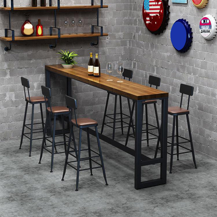 Industrial Solid Wood Bar Table Black and Metal Base Bar Table Clearhalo 'Bar Furniture' 'Bar Tables' 'bar_tables' 'furn' 'furn_bar_tables' 'Furniture' 'Kitchen & Dining Furniture' 6162423
