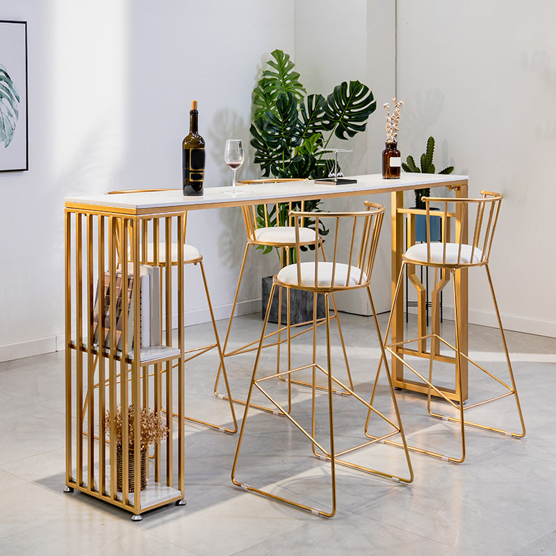 Faux Marble Bistro Table 2-shelf Rectangle Bar Height Cocktail Table with Metal Base 63"L x 15.7"W x 41.3"H White Without Chairs Clearhalo 'Bar Furniture' 'Bar Tables' 'bar_tables' 'furn' 'furn_bar_tables' 'Furniture' 'Kitchen & Dining Furniture' 6162434