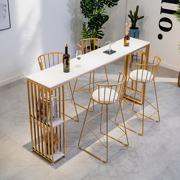Faux Marble Bistro Table 2-shelf Rectangle Bar Height Cocktail Table with Metal Base Clearhalo 'Bar Furniture' 'Bar Tables' 'bar_tables' 'furn' 'furn_bar_tables' 'Furniture' 'Kitchen & Dining Furniture' 6162440