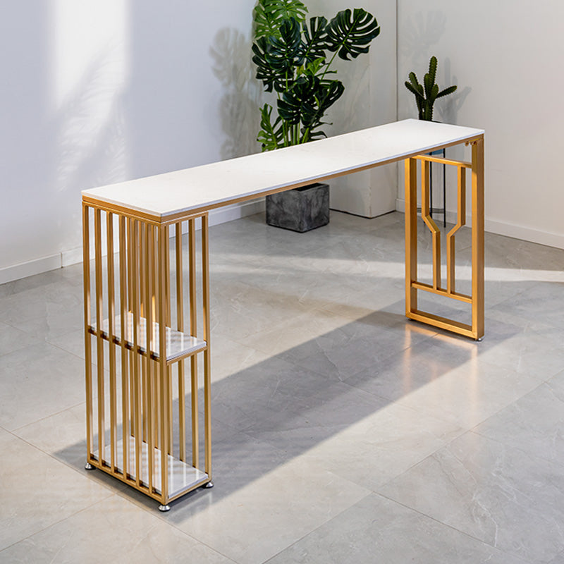 Faux Marble Bistro Table 2-shelf Rectangle Bar Height Cocktail Table with Metal Base White Without Chairs Clearhalo 'Bar Furniture' 'Bar Tables' 'bar_tables' 'furn' 'furn_bar_tables' 'Furniture' 'Kitchen & Dining Furniture' 6162441