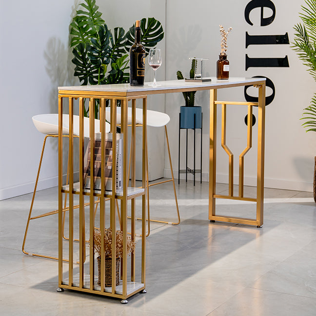 Faux Marble Bistro Table 2-shelf Rectangle Bar Height Cocktail Table with Metal Base Clearhalo 'Bar Furniture' 'Bar Tables' 'bar_tables' 'furn' 'furn_bar_tables' 'Furniture' 'Kitchen & Dining Furniture' 6162442