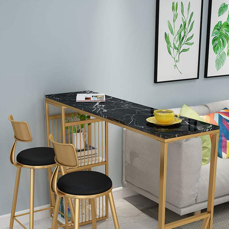 Rectangle Pedestal Bar Table Faux Marble Bar Height Pub Table with Shelves Clearhalo 'Bar Furniture' 'Bar Tables' 'bar_tables' 'furn' 'furn_bar_tables' 'Furniture' 'Kitchen & Dining Furniture' 6162469