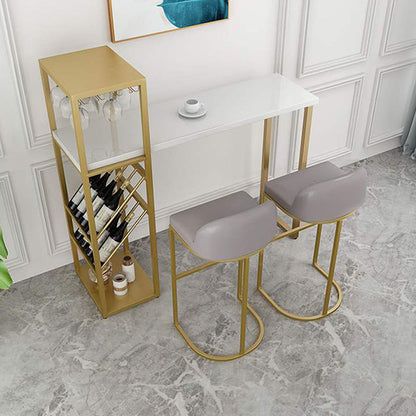 White Wooden Bistro Table Glam Rectangle Bar Height Pub Table with Shelves