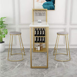 White Wooden Bistro Table Glam Rectangle Bar Height Pub Table with Shelves