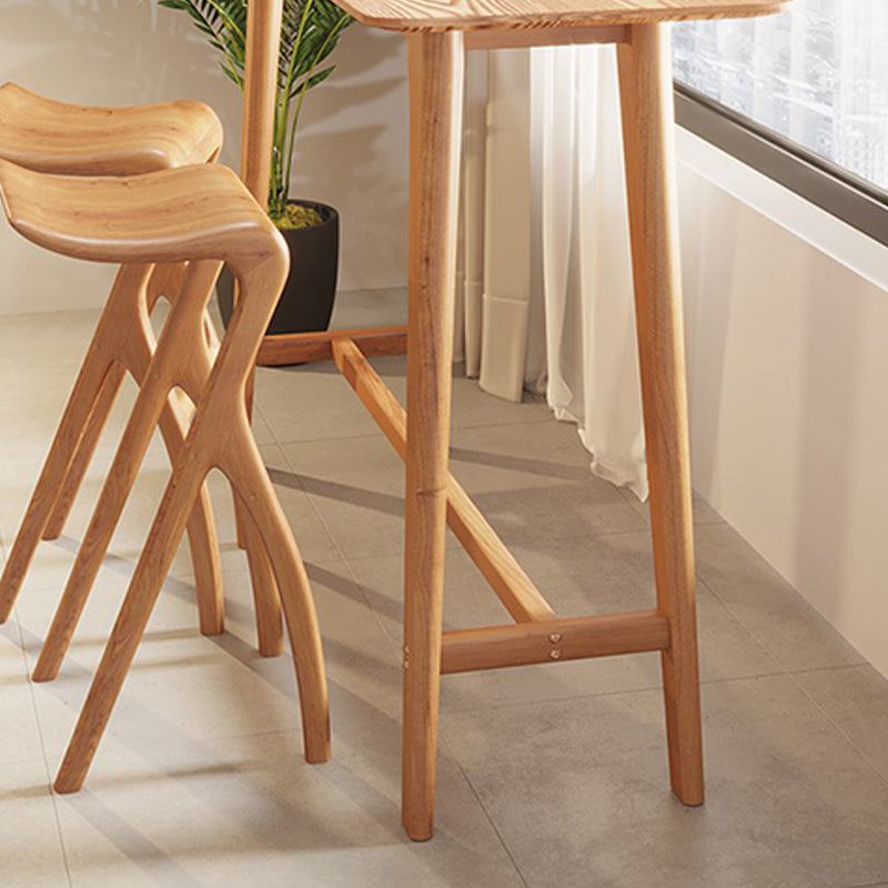 Trestle Base Bar Table Industrial Solid Wood Bar Dining Table with Footrest