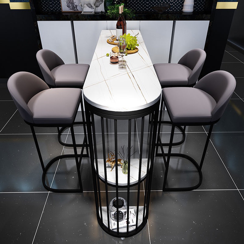 Table de salle à manger Table de bar moderne en pierre frittée blanche avec étagère de rangement