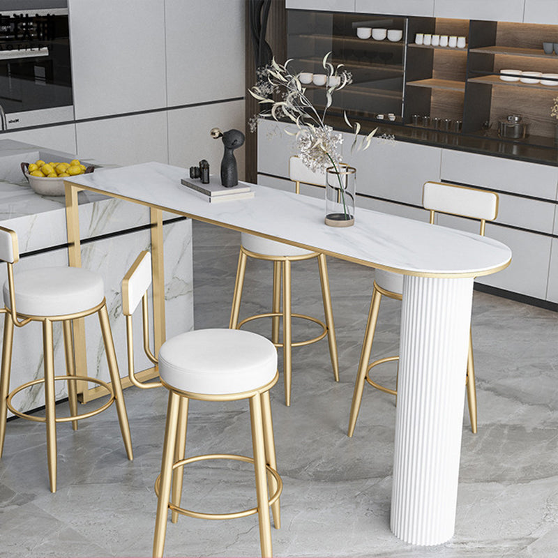 Modern Bar Table Sintered Stone Dining Table for Kitchen Living Room Coffee Room 63"L x 15.7"W x 41.3"H Gold White Clearhalo 'Bar Furniture' 'Bar Tables' 'bar_tables' 'furn' 'furn_bar_tables' 'Furniture' 'Kitchen & Dining Furniture' 6162681