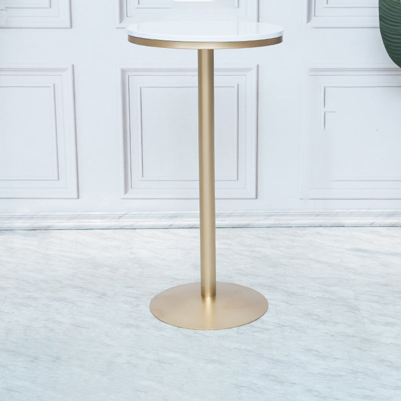 Round Bar Table Gold and Metal Base Bar Table for Kitchen Living Room Coffee Room 21.7"L x 21.7"W x 37.4"H White Without Chairs Clearhalo 'Bar Furniture' 'Bar Tables' 'bar_tables' 'furn' 'furn_bar_tables' 'Furniture' 'Kitchen & Dining Furniture' 6162708