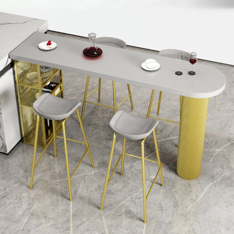 Specialty Wooden Bar Table 3-shelf Bar Height Pub Table with Metal Pedestal 78.7"L x 19.7"W x 41.3"H Grey Without Chairs Clearhalo 'Bar Furniture' 'Bar Tables' 'bar_tables' 'furn' 'furn_bar_tables' 'Furniture' 'Kitchen & Dining Furniture' 6162733