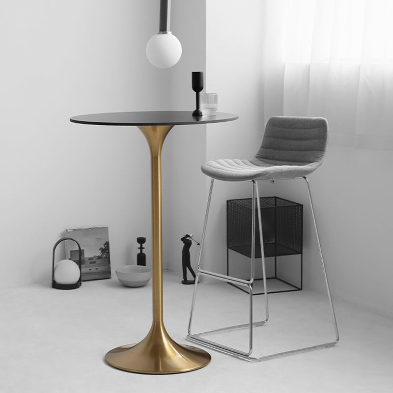 Contemporary Round Bar Height Table Metal Pedestal Bar Table for Cafe and Breakroom 23.6"L x 23.6"W x 41.3"H Stone Black Clearhalo 'Bar Furniture' 'Bar Tables' 'bar_tables' 'furn' 'furn_bar_tables' 'Furniture' 'Kitchen & Dining Furniture' 6162792