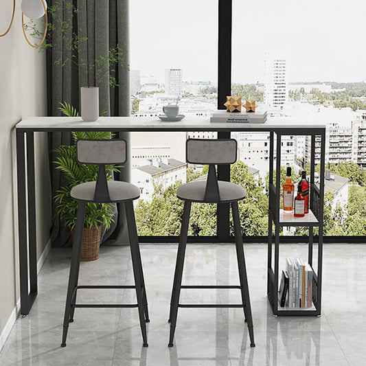 White Sintered Stone Bar Table Modern Dining Table with Storage Shelves