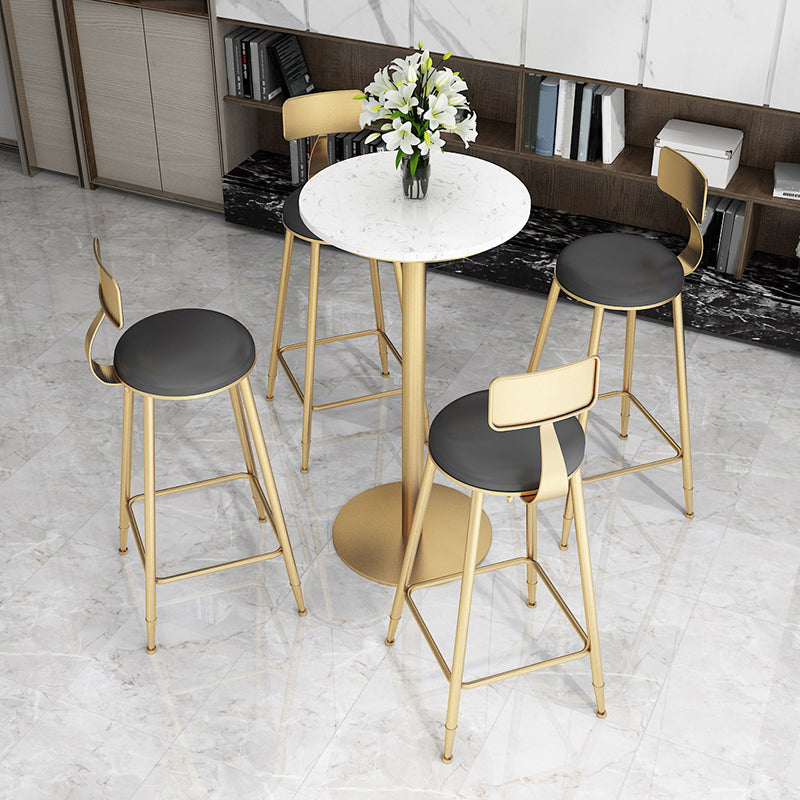 Mesa de comedor de bar de mármol sintético, mesa de vino con base de pedestal de metal